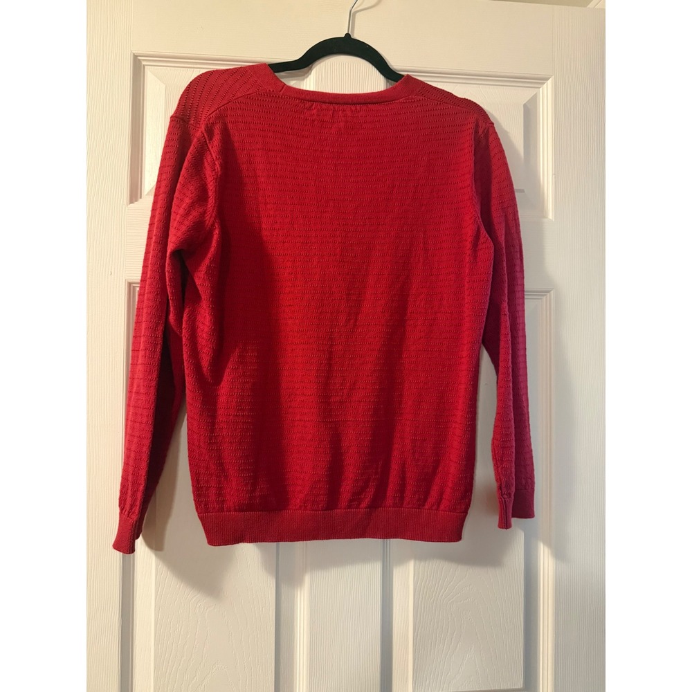 Serra Red 100% Cotton Tie Front Pointelle Knit Cardigan Sweater Womens Medium - Picture 5 of 6